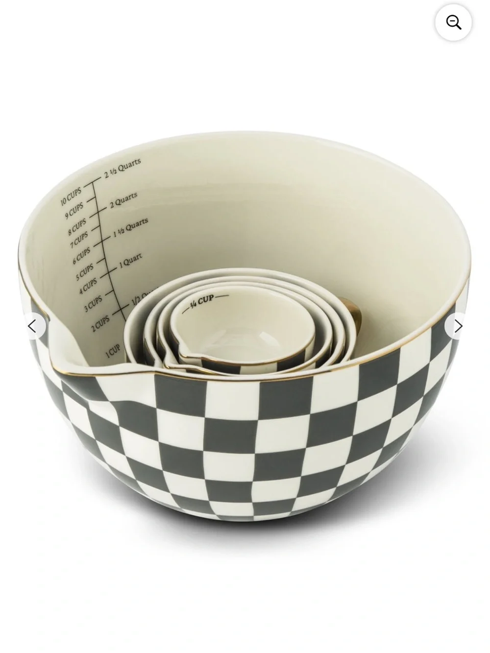 Thyme & Table 5-Piece Ceramic Mixing Bowl and Measuring Set - Checkered print